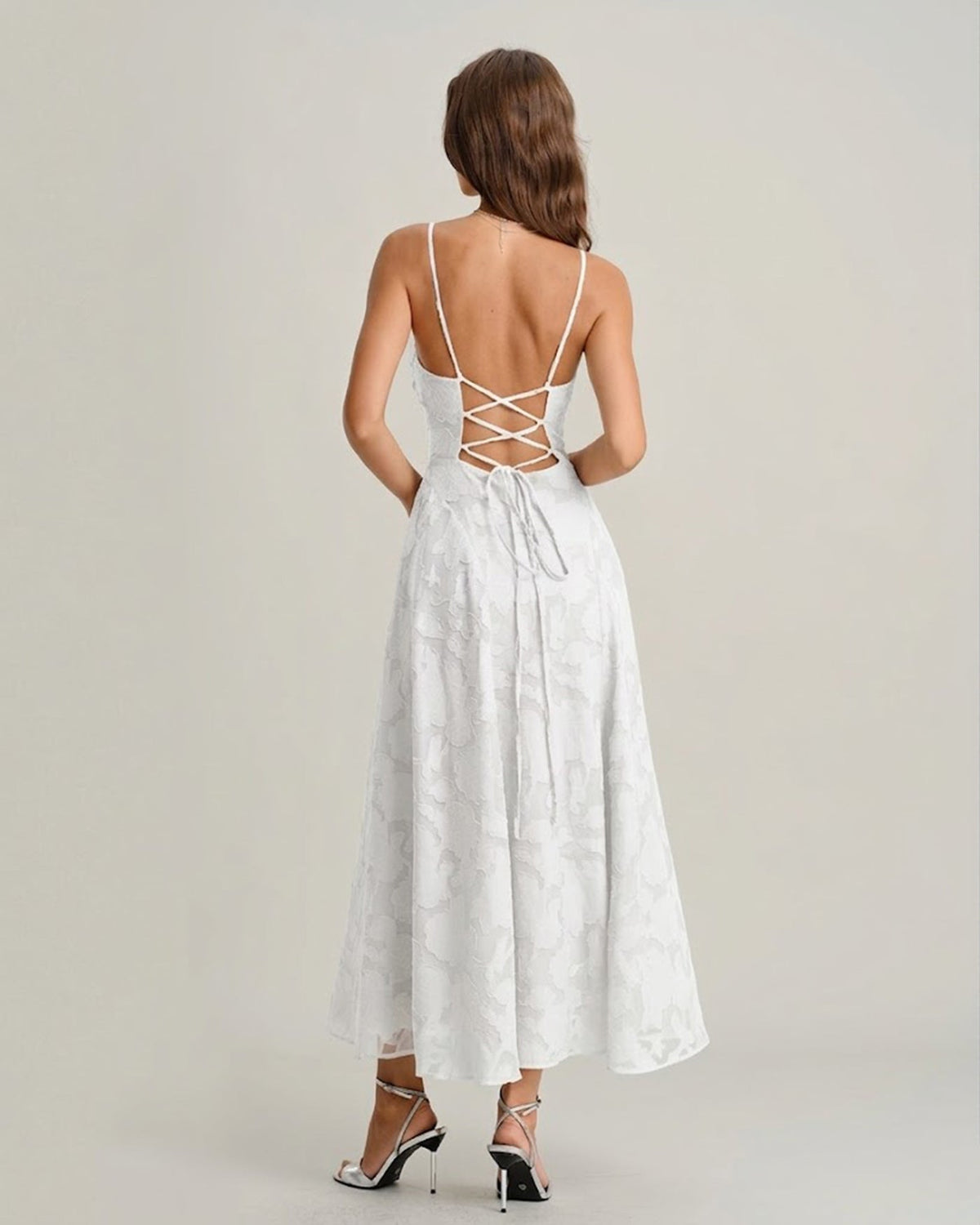 Women's Sage Green Jacquard Slip Maxi Dress – Cross Back Strap