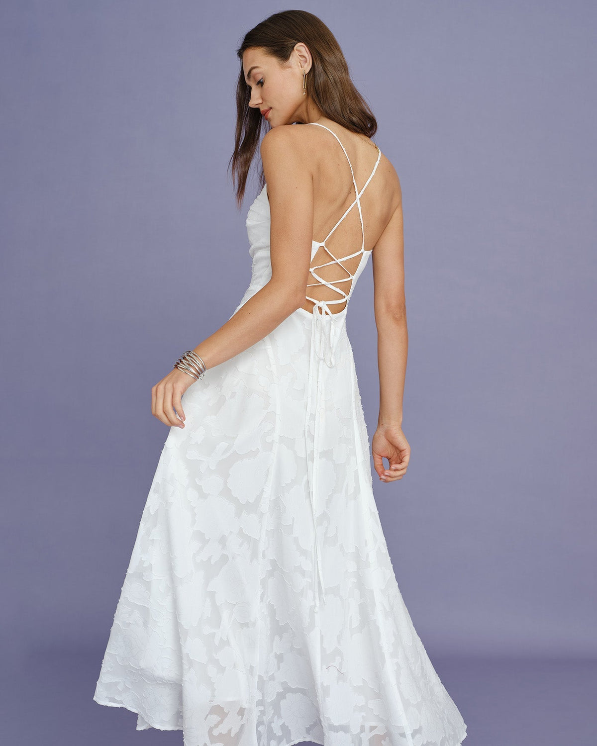Women's Sage Green Jacquard Slip Maxi Dress – Cross Back Strap