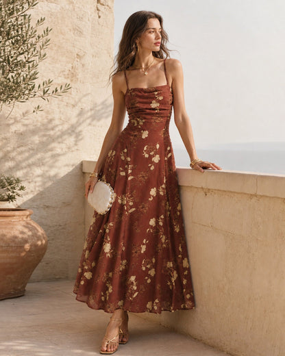 Women's Sage Green Jacquard Slip Maxi Dress – Cross Back Strap