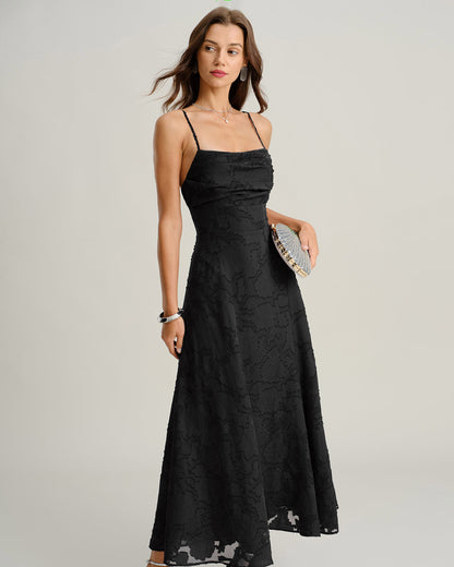 Women's Sage Green Jacquard Slip Maxi Dress – Cross Back Strap