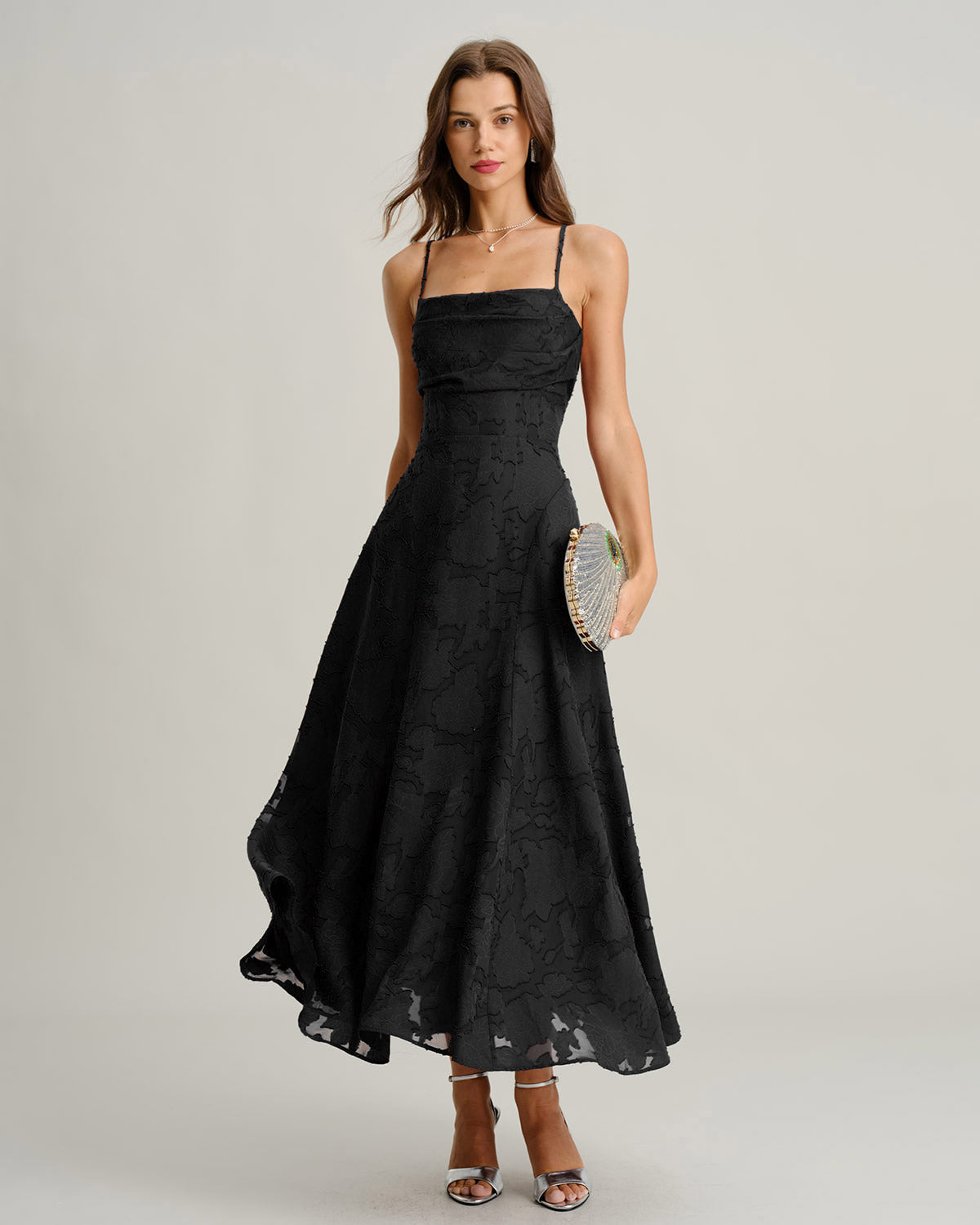 Women's Sage Green Jacquard Slip Maxi Dress – Cross Back Strap